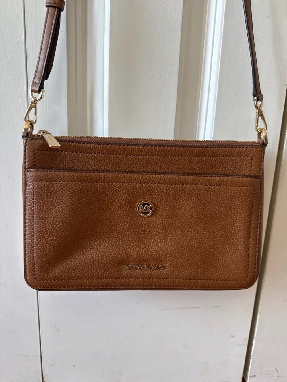 Michael Kors Tan Pebbled Leather Crossbody Card Case